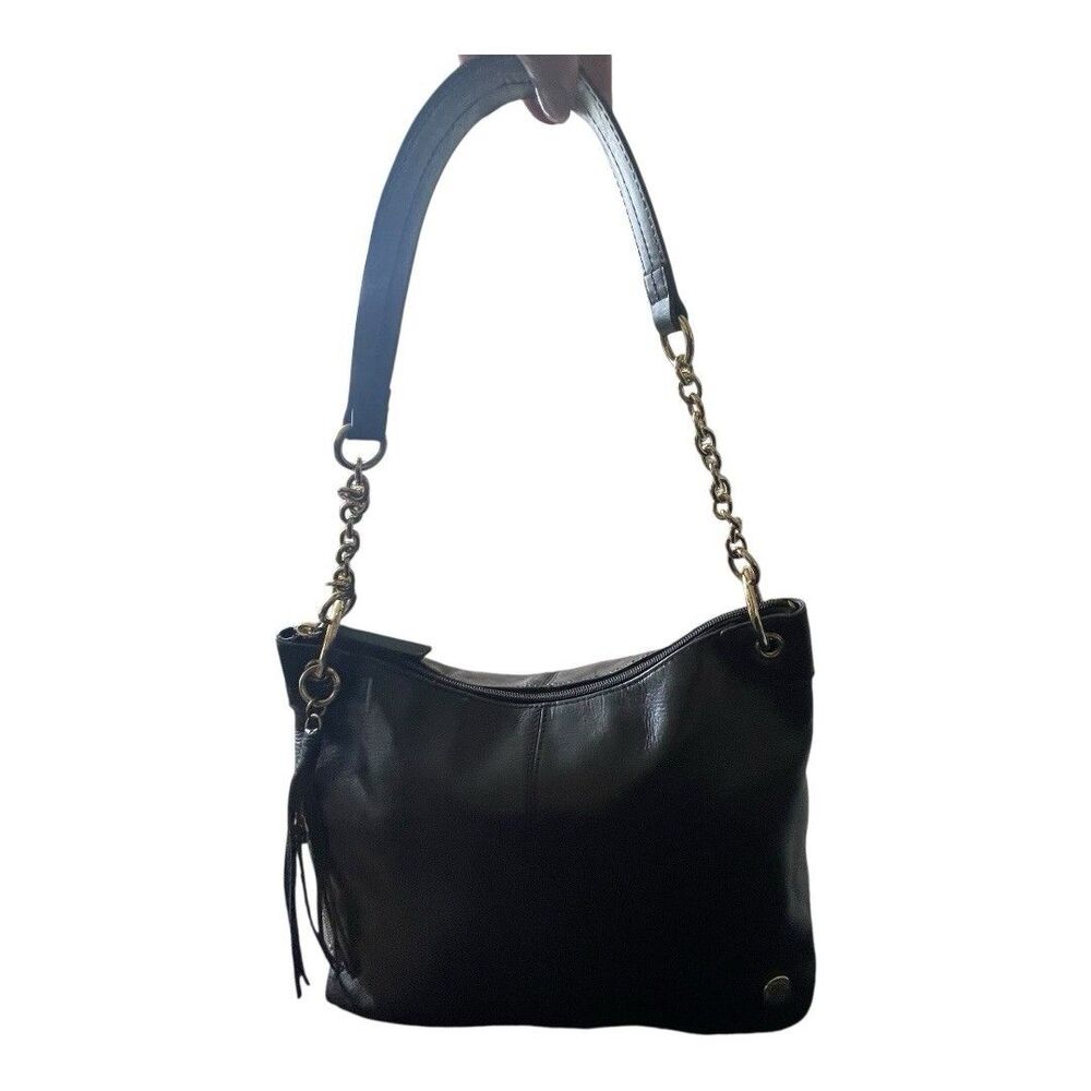Tignanello Black Leather Shoulder Bucket Bag 12.5”{L}X9.5{H}X4.5”{W} Purse Work - Picture 7 of 13